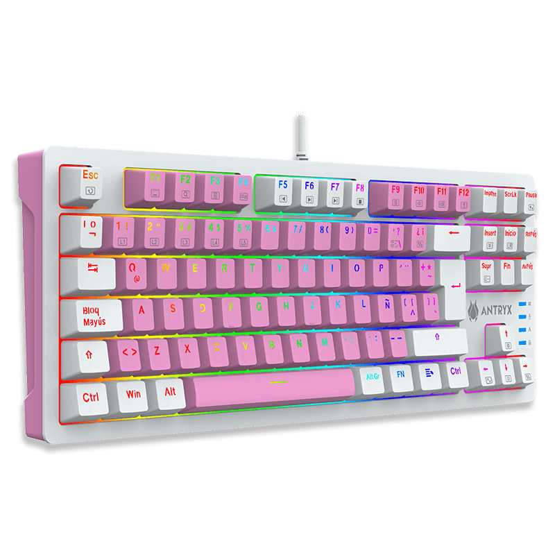 TECLADO MECANICO TKL ANTRYX CHROME STORM MK840  PINK, RED SWITCH (AMK - CS840PRE - SP)   AMK-CS840PRE-SP - SMART BUSINESS