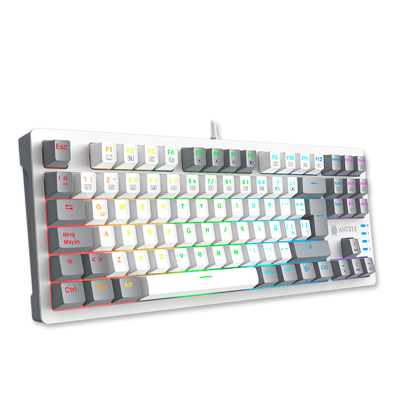 TECLADO MECANICO TKL ANTRYX MK840L WHITE & GRAY,  RED SWITCH (AMK-CS840LWGRE-SP) - SMART BUSINESS