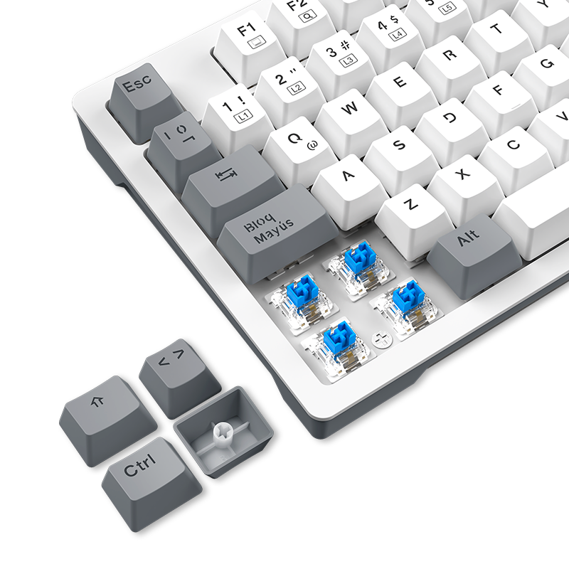 TECLADO MECANICO TKL ANTRYX MK840L WHITE & GRAY,  RED SWITCH (AMK-CS840LWGRE-SP) - SMART BUSINESS