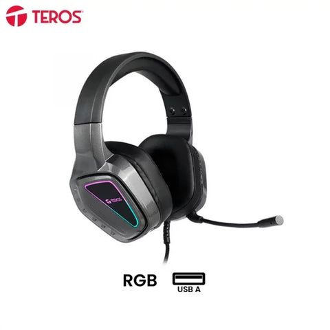 Auriculares gaming TEROS TE-8171N, USB, luces RGB
