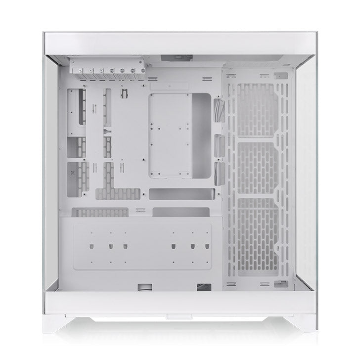 Gabinete Thermaltake CTE E550 TG Snow CA-1Z8-00M6WN-00, vista lateral con panel de vidrio y bandeja interior