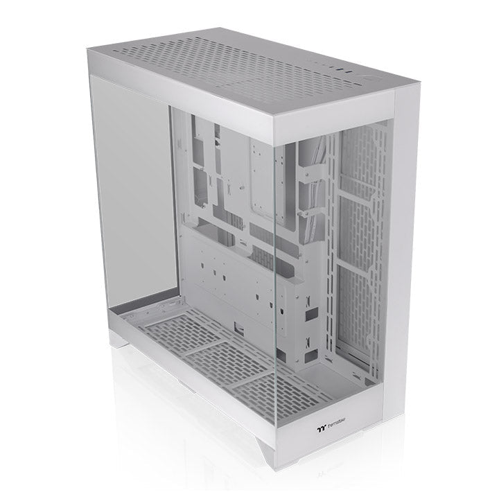 Gabinete Thermaltake CTE E550 TG Snow CA-1Z8-00M6WN-00, perspectiva superior con rejilla y chasis vacío