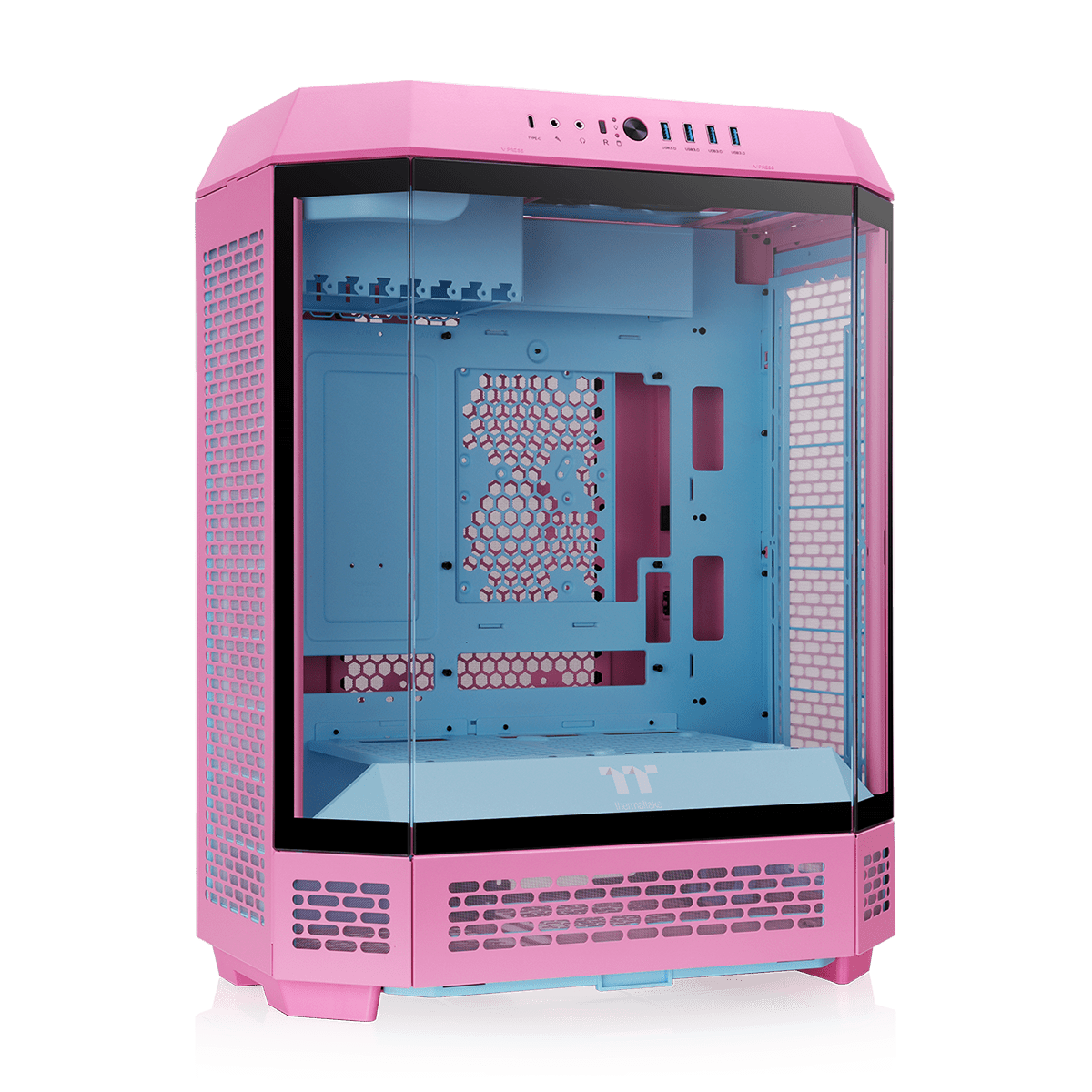 Gabinete Thermaltake The Tower 600 Bubble Pink CA-1Z1-00MAWN-00, vista frontal en perspectiva