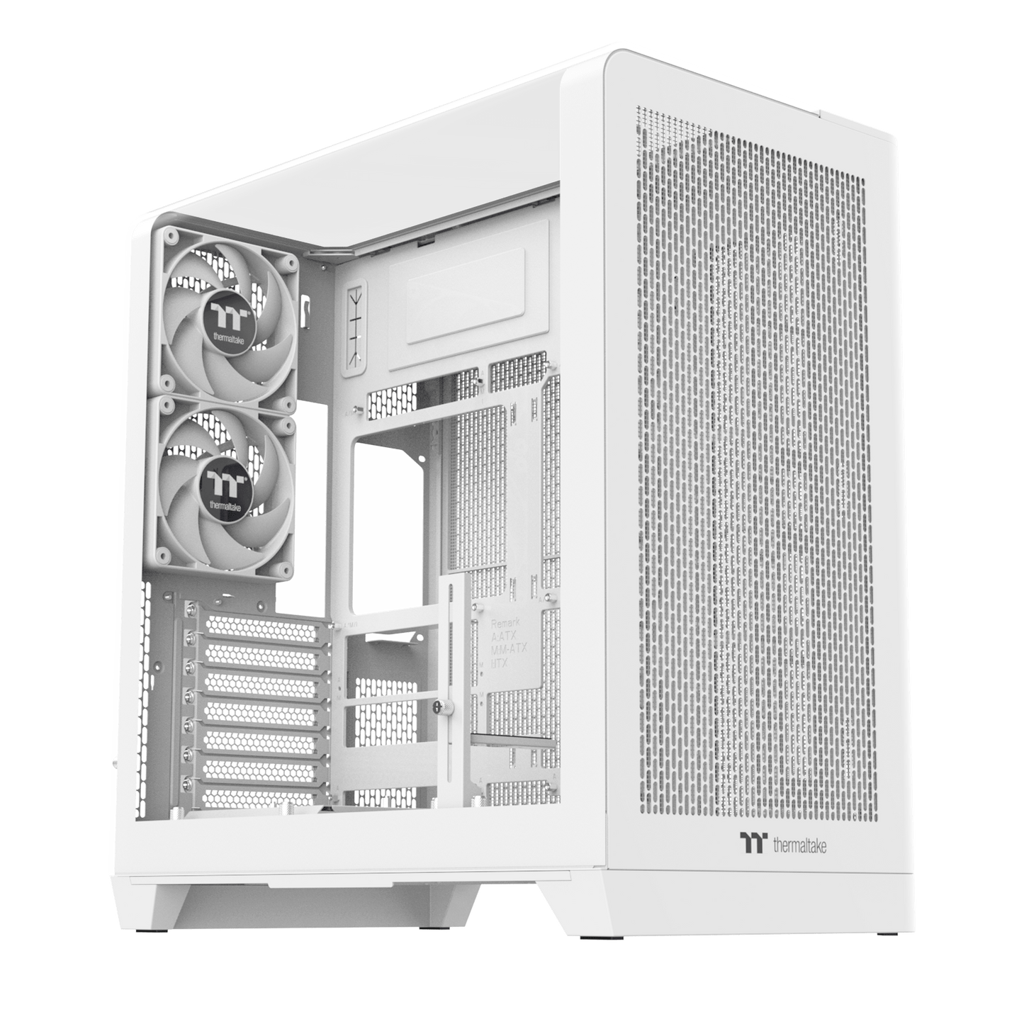 Gabinete Thermaltake View 390 Air Snow CA-11F-00M6WN-00, vista frontal en tres cuartos