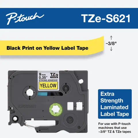 Cinta Brother TZe-S621 negro sobre amarillo 9 mm