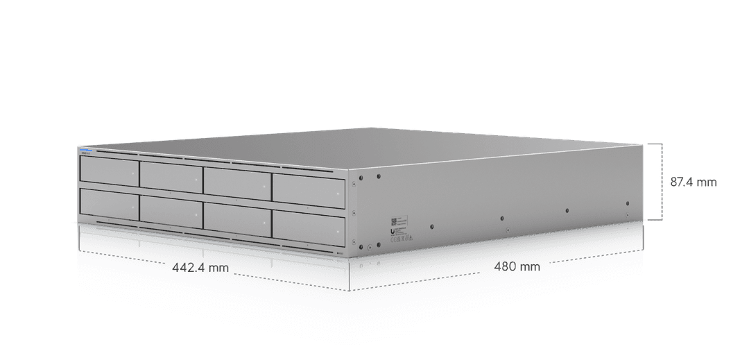 Ubiquiti UNAS Pro 8 UNAS-Pro-8 vista dimensional oficial