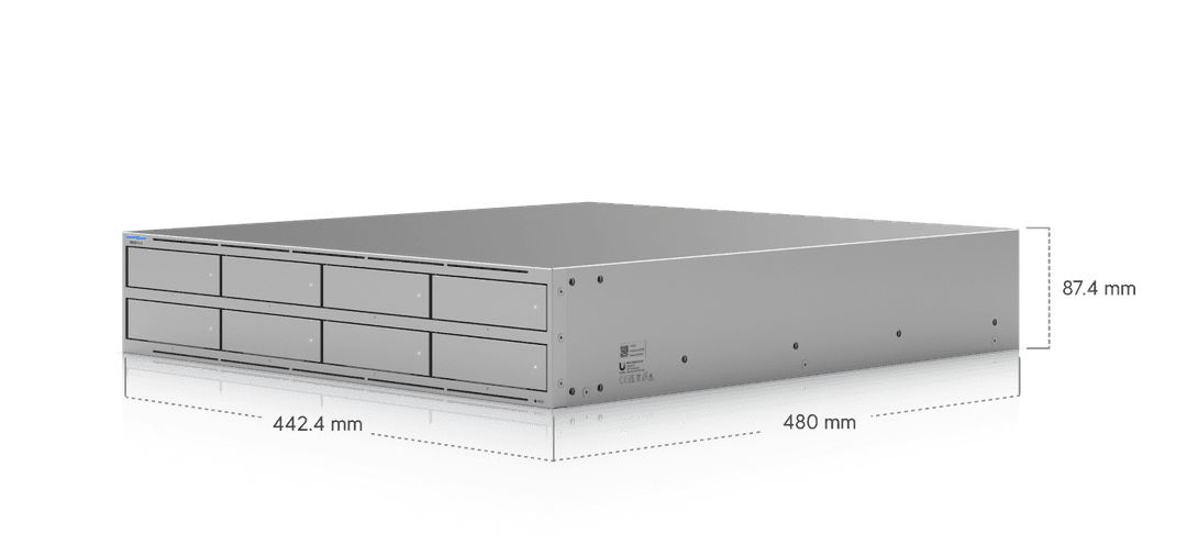 Ubiquiti UNAS Pro 8 UNAS-Pro-8 vista dimensional oficial