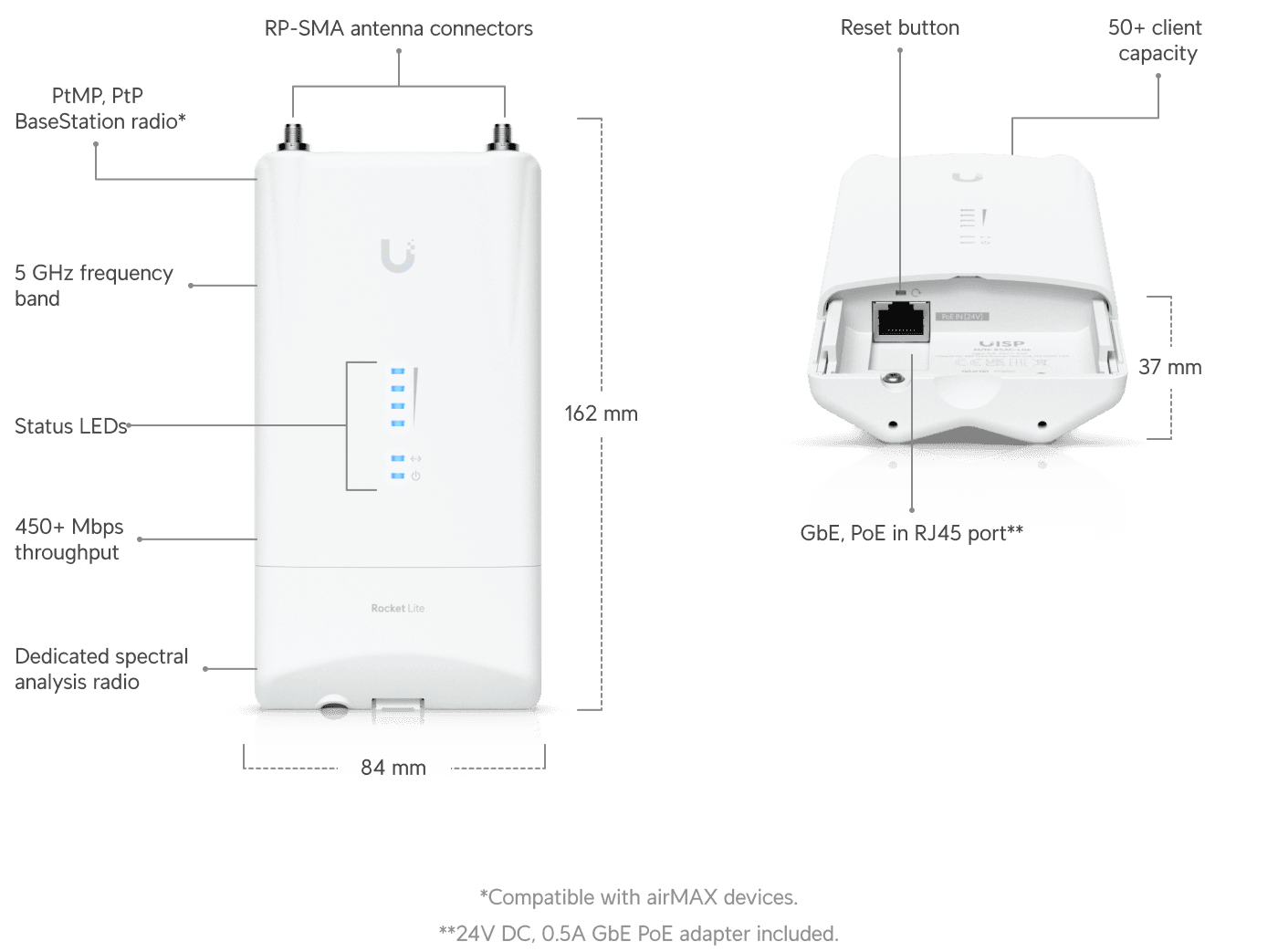 Access Point Ubiquiti Networks Rocket 5AC Lite, Outdoor, 5GHz, 802.11ac