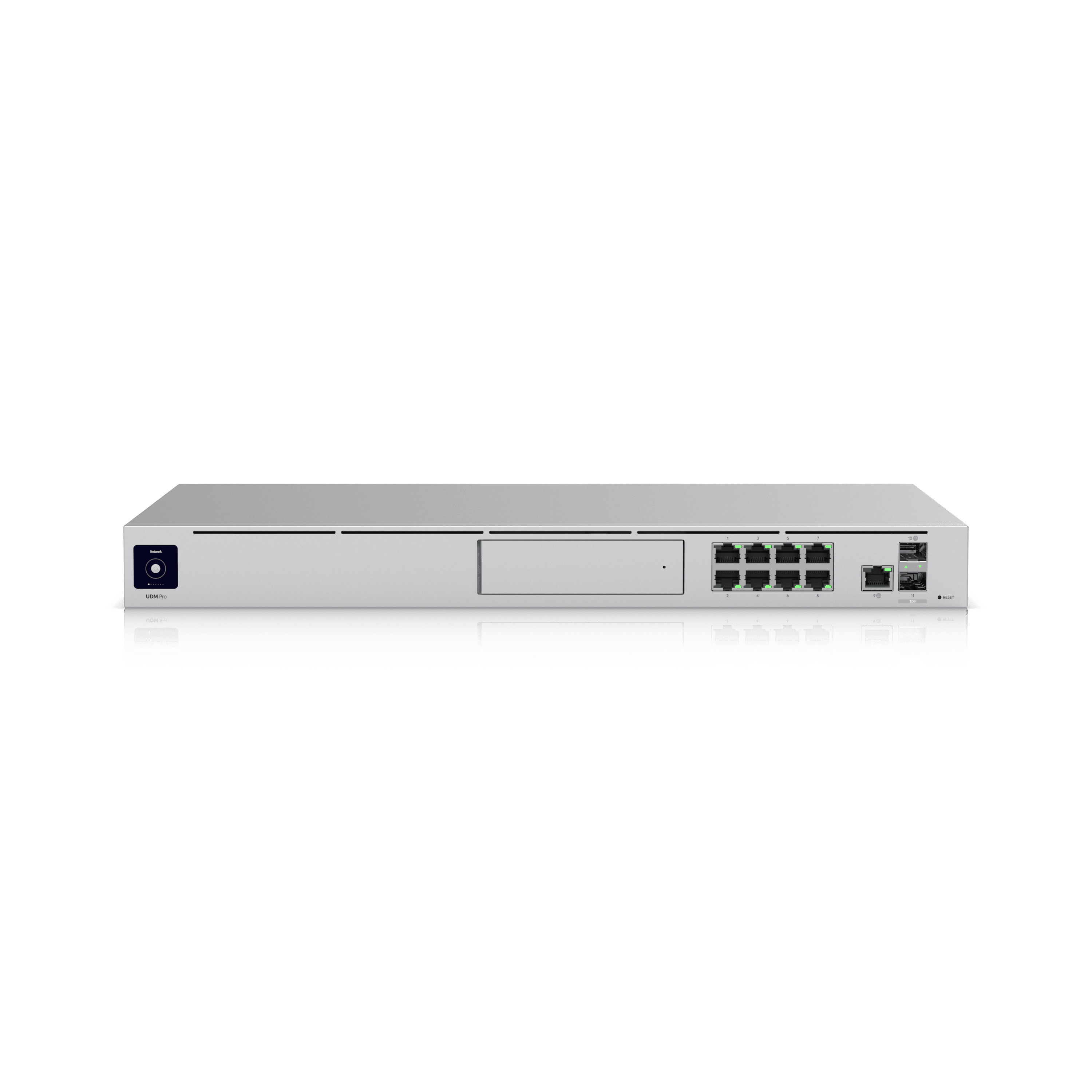 Consola Ubiquiti UniFi Dream Machine Pro UDM-Pro  Router + Gateway de Seguridad  8 Puertos LAN Gigabit  1 WAN RJ45 + 1 WAN 10G SFP+  CPU Quad-Core 1.7GHz  UniFi OS  Montaje en Rack 1U