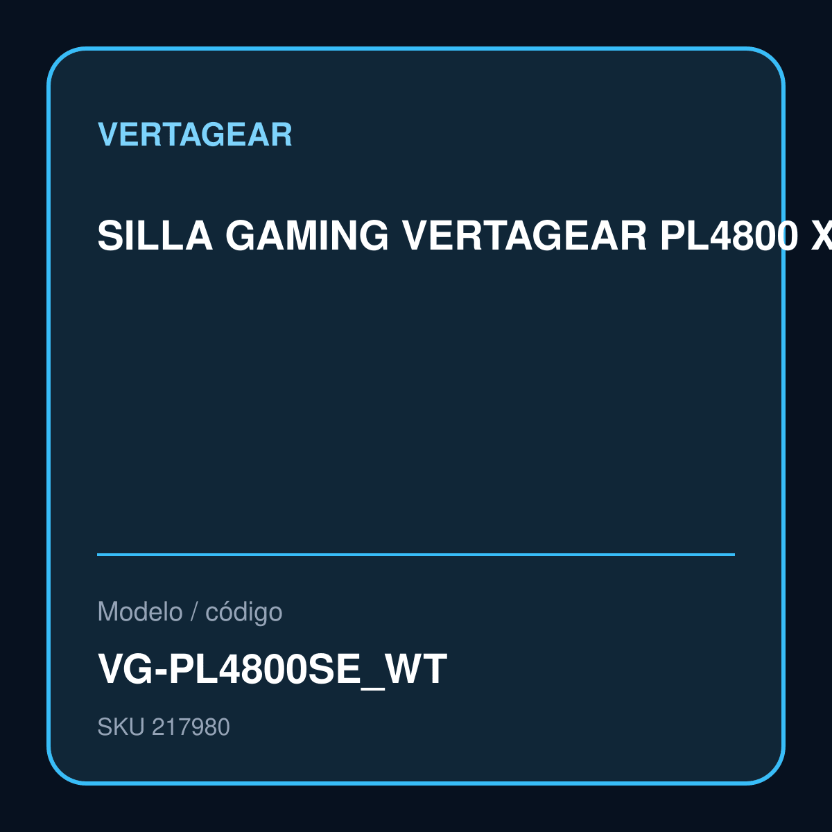 SILLA GAMING VERTAGEAR PL4800 X-LARGE HYGENNX BLACK/WHITE ERGONOMIC modelo VG-PL4800SE_WT