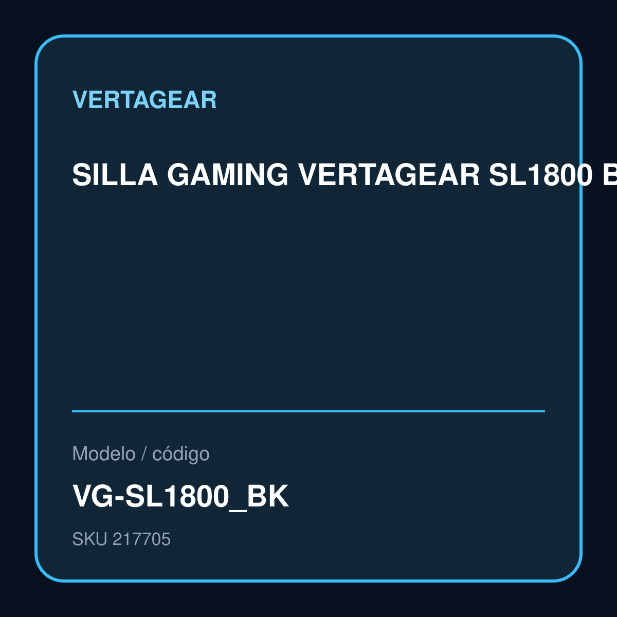 SILLA GAMING VERTAGEAR SL1800 BLACK ERGONOMIC modelo VG-SL1800_BK