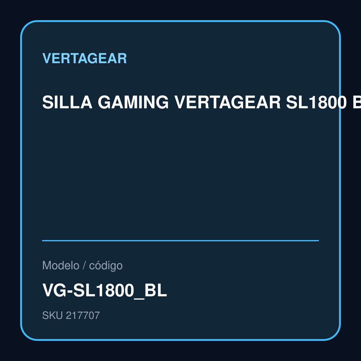 SILLA GAMING VERTAGEAR SL1800 BLACK/BABY BLUE ERGONOMIC modelo VG-SL1800_BL