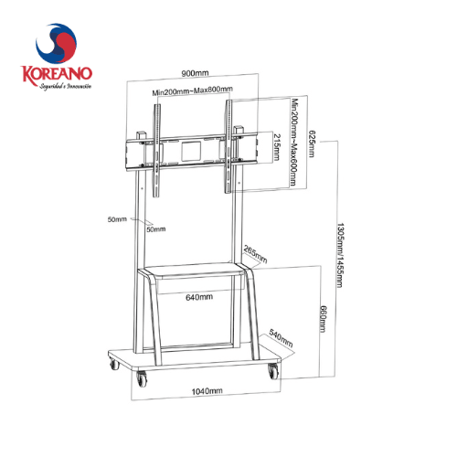 Rack Pedestal Móvil KOREANO SP-8060 - Para TV y Pantallas Interactivas 42" a 100" - Acero - Soporta 120 kg - VESA Máx 900x600 - SP-8060 de Vesa | first_variant_option_1 — Envío inmediato