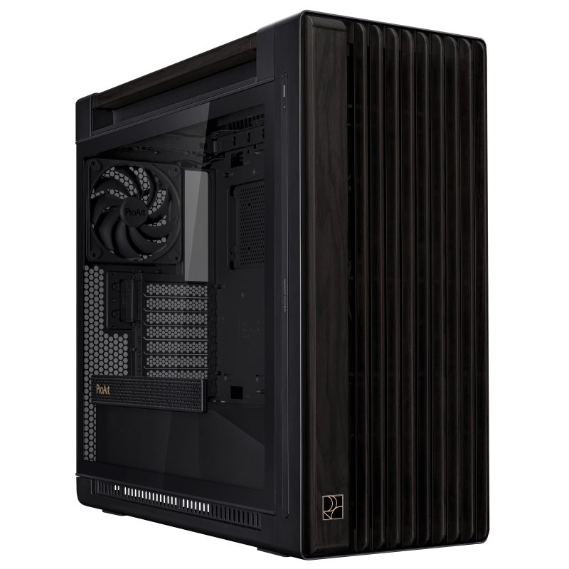 GABINETE ASUS PROART PA602 WOOD EDITION – MID-TOWER ATX/E-ATX CON PANEL DE VIDRIO, PANEL FRONTAL DE MADERA, VENTILACIÓN PREMIUM CON 2×200 MM + 1×140 MM, SOPORTE RADIADOR 420 MM