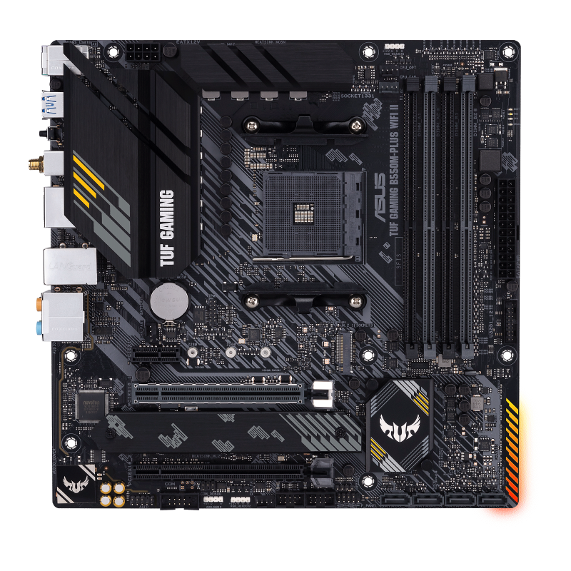 Placa Madre ASUS TUF Gaming B550M-Plus WiFi II - AMD B550 - AM4 - DDR4 - WiFi 6 - Micro ATX vista frontal