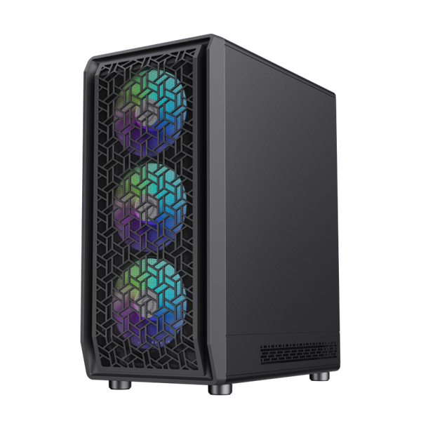 CASE ATX FORGE AB, Case sin Fuente, 1xUSB 2.0, 1xUSB3.0, 1xUSB-Tipo C, 1xTRRS (AUDIO& MIC), 6x12CM LED ARGB COOLER, VT lateral, Medidas: 386 x 205 x 449mm, 1x3.5HDD+ 2X2.5SDD interno