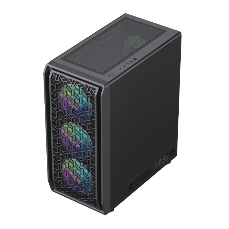 CASE ATX FORGE AB, Case sin Fuente, 1xUSB 2.0, 1xUSB3.0, 1xUSB-Tipo C, 1xTRRS (AUDIO& MIC), 6x12CM LED ARGB COOLER, VT lateral, Medidas: 386 x 205 x 449mm, 1x3.5HDD+ 2X2.5SDD interno