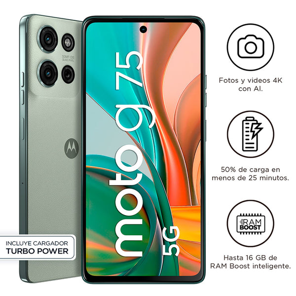SMARTPHONE MOTOROLA MOTO G75 VERDE 8GB RAM Y 256GB ALMACENAMIENTO - POTENTE, ELEGANTE Y CON TECNOLOGÍA AVANZADA PARA EL USUARIO MODERNO