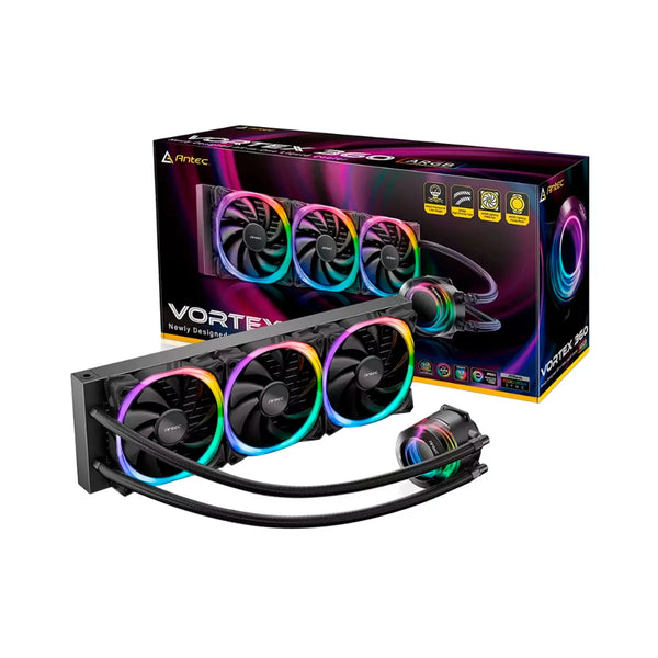 Enfriamiento líquido AIO Antec Vortex 360 ARGB – Radiador de 360 mm, bomba de alto flujo, compatibilidad Intel/AMD y luces ARGB personalizables