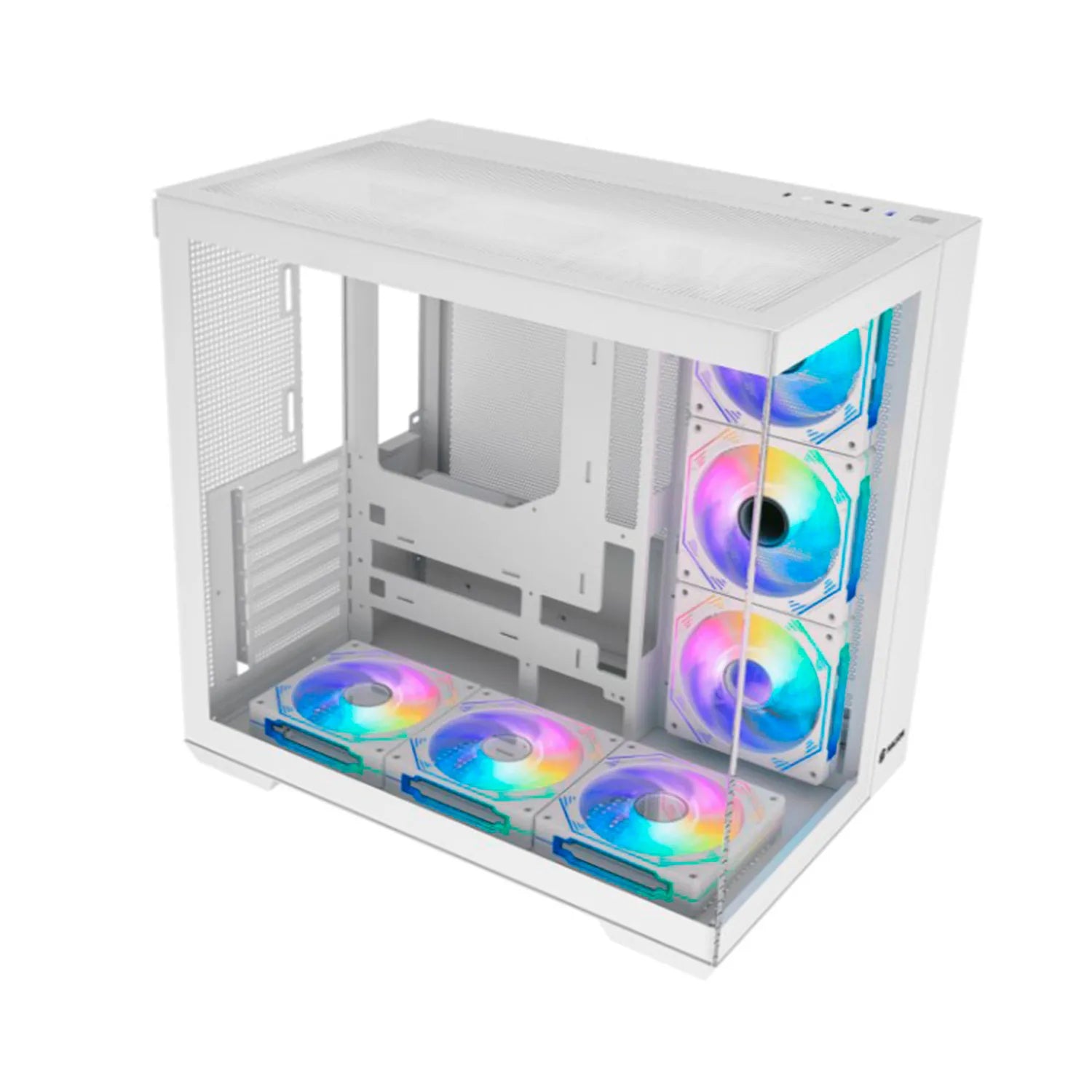 CASE ATX, FISH TANK C708, Case sin Fuente, 1xUSB2.0, 1xUSB3.0, Audio HD, Micrófono HD, 6x12CM LED ARGB COOLER, Control remoto, VT lateral y frontal, Medidas: 425 x 285 x 415mm, 1x3.5HDD, 2x2.5SDD interno.