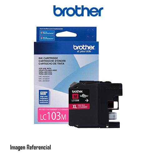 CARTUCHO DE TINTA BROTHER LC103M MAGENTA, RENDIMIENTO 600 PÁGINAS, ALTA CALIDAD PARA IMPRESORAS INKJET