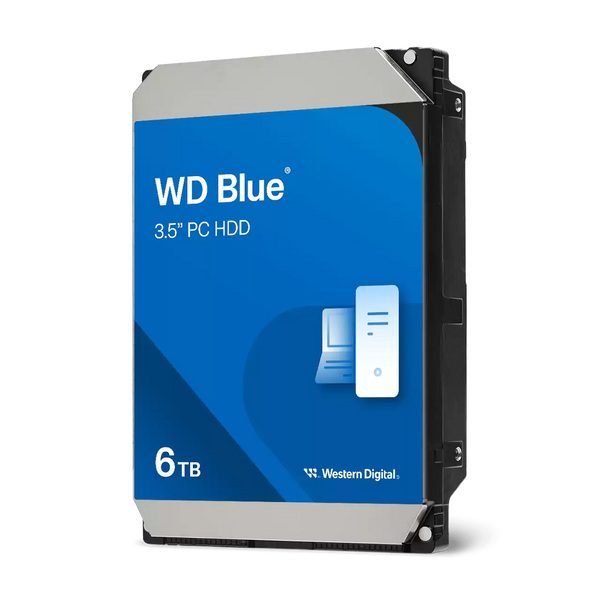 WD Blue WD60EZAX – Disco duro interno 6 TB 3.5″ SATA III 6 Gb/s, 5400 RPM, 256 MB caché, tecnología CMR, hasta 185 MB/s, optimizado para PC de escritorio y todo‑en‑uno, fiabilidad WD