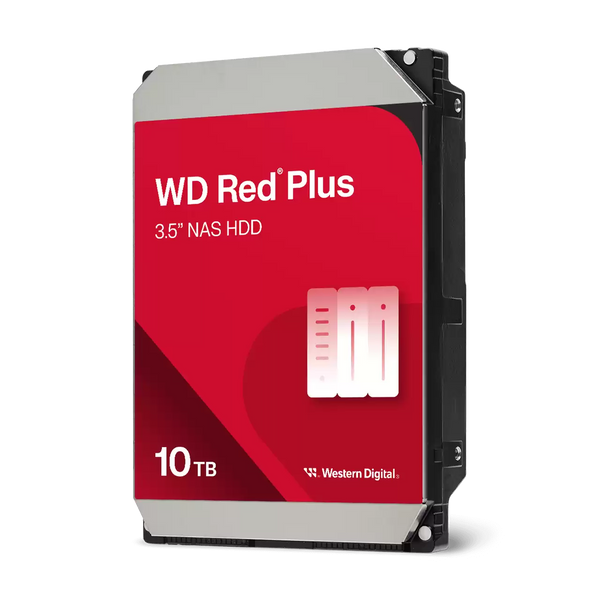WD Red Plus WD100EFGX – Disco duro interno 10 TB 3.5″ SATA III 6 Gb/s, 7200 RPM, 256 MB caché, optimizado para NAS con tecnología NASware, funcionamiento 24/7, alta fiabilidad y eficiencia energética