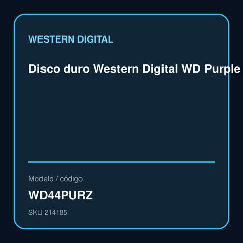 Disco duro Western Digital WD Purple WD44PURZ, 4TB, SATA, 256MB Cache, 3.5", CMR modelo WD44PURZ