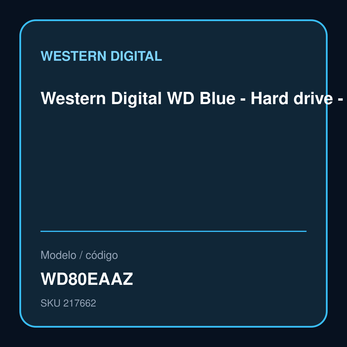 Western Digital WD Blue - Hard drive - Internal hard drive - 8 TB - 3.5" - 5640 rpm - SATA modelo WD80EAAZ