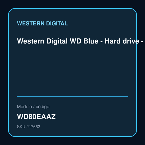 Western Digital WD Blue - Hard drive - Internal hard drive - 8 TB - 3.5" - 5640 rpm - SATA modelo WD80EAAZ