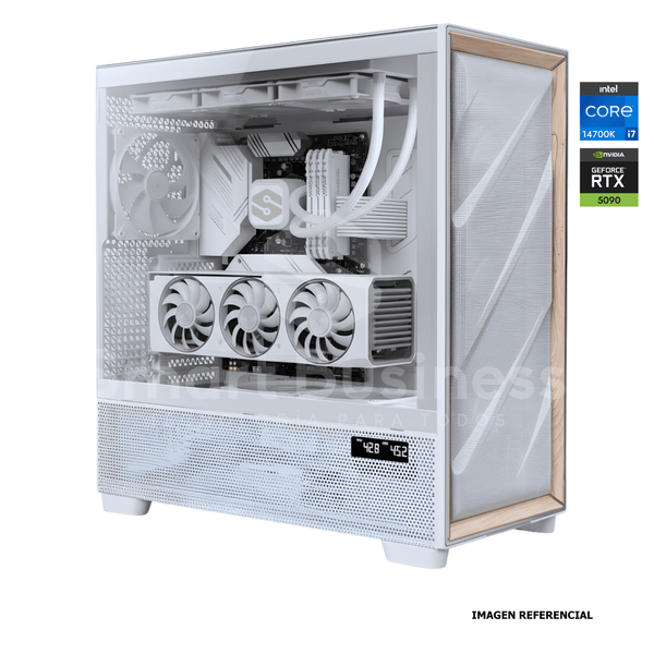 Workstation profesional · Intel Core i7 - 14700K 3.4ghz · Chipset Intel Z890 WHITE · RTX 5090 MASTER ICE 32G · 128GB (4X32GB) DDR5 CL32/6400MHZ · 2TB NVMe M.2/PCIe - 14000 MB/S · Fuente 1000W 80+ GOLD · AIO 360mm WHITE PCW0742 - SMART BUSINESS