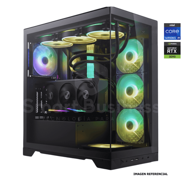Workstation profesional · Intel Core i9 - 14900KS 6.5ghz · Chipset Intel Z890 · RTX 5090 32G PCIe 5.0 · 128GB (4X32GB) DDR5 CL32/6400MHZ · 4TB NVMe M.2/PCIe - 14000 MB/S · Fuente 1000W 80+ GOLD · AIO 360mm PCW0739 - SMART BUSINESS