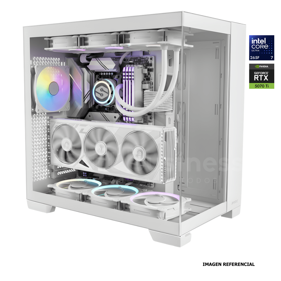 Workstation profesional · Intel ULTRA 7 265K · Chipset Z890 · RTX 5070 Ti 16GB PCIe 4.0 · 128GB (4X32GB) DDR5 CL32/6400MHZ · 2TB NVMe M.2.PCIe 5/14,000 MB/s · Fuente 1000W 80+ GOLD · AIO 360mm PCW0727 - SMART BUSINESS