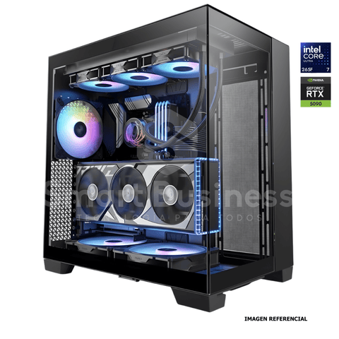 Workstation profesional · Intel ULTRA 7 CU7 - 265F · Chipset Z890 · RTX 5090 32GB · 128GB (4X32GB) DDR5 CL32/6400MHZ · 2TB NVMe M.2.PCIe 5/14,000 MB/s· Fuente 1000W 80+ GOLD · AIO 360mm PCW0723 - SMART BUSINESS