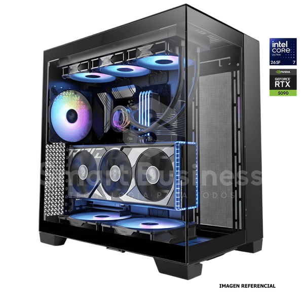 Workstation profesional · Intel ULTRA 7 CU7 - 265F · Chipset Z890 · RTX 5090 32GB · 128GB (4X32GB) DDR5 CL32/6400MHZ · 2TB NVMe M.2.PCIe 5/14,000 MB/s· Fuente 1000W 80+ GOLD · AIO 360mm PCW0723 - SMART BUSINESS
