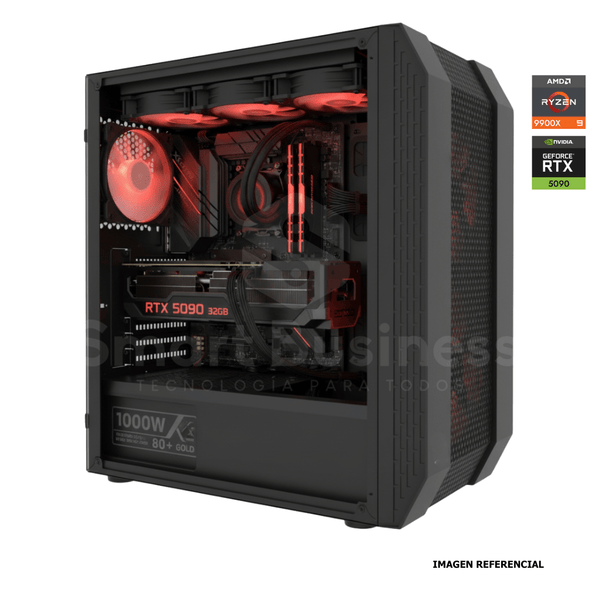 Workstation profesional · Ryzen 9 9900X 4.4ghz · Chipset ROG STRIX B850 - E · RTX 5090 32GB PCIe 5.0· 128GB (4X32GB) DDR5 CL32/6400MHZ · 2TB NVMe M.2/PCIe - 14000 MB/S · Fuente 1000W 80+ GOLD · AIO 360mm PCW0735 - SMART BUSINESS