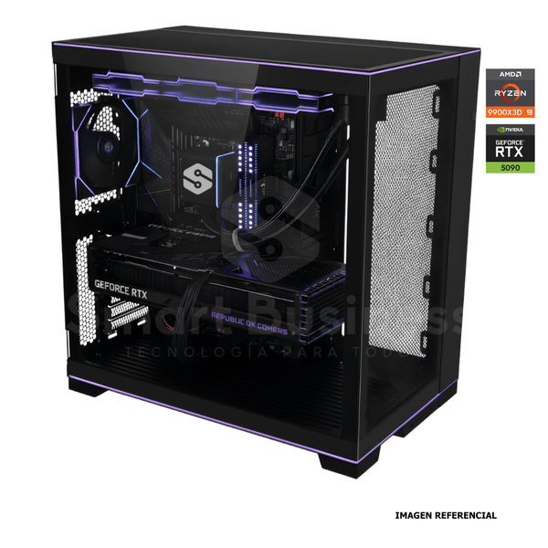 Workstation profesional · Ryzen 9 9900X3D · Chipset ROG STRIX B850 - E · RTX 5090 32G PCIe 5.0· 128GB (4X32GB) DDR5 CL32/6400MHZ · 4TB NVMe M.2/PCIe 4GEN - 14000 MB/S · Fuente 1300W 80+ GOLD · AIO 360mm PCW0730 - SMART BUSINESS