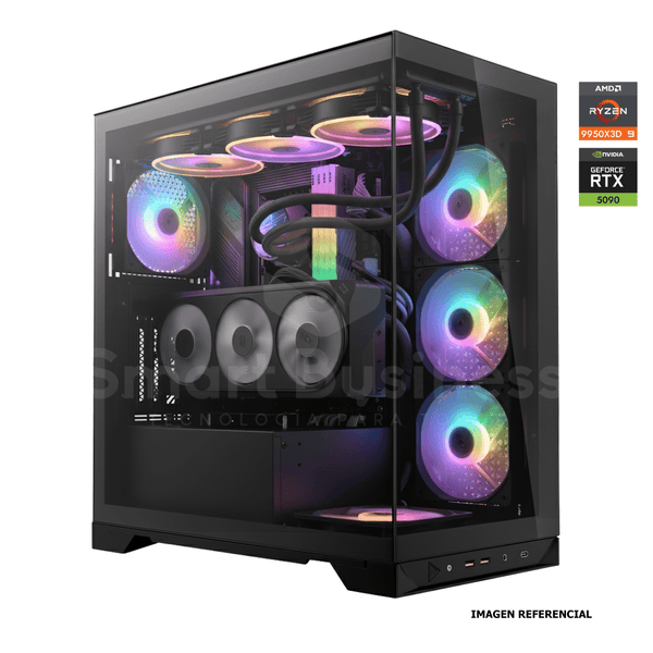 Workstation profesional · Ryzen 9 9950X3D · Chipset X870E/ AM5 · RTX 5090 32G PCIe 5.0 · 128GB (4X32GB) DDR5 CL32/6400MHZ · 4TB NVMe M.2/PCIe 4GEN - 14000 MB/S · Fuente 1300W 80+ GOLD · AIO 360mm PCW0729 - SMART BUSINESS