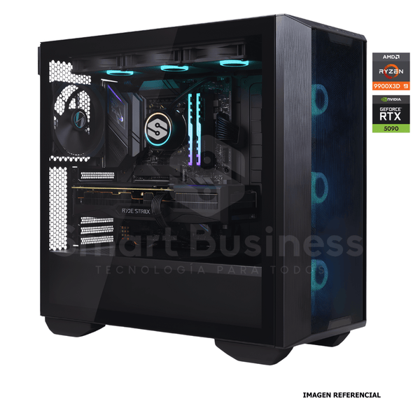 Workstation profesional · Ryzen 9900X3D 4.4ghz · Chipset ROG STRIX B850 - E · RTX 5090 32GB PCIe 5.0· 128GB (4X32GB) DDR5 CL32/6400MHZ · 2TB NVMe M.2/PCIe - 14000 MB/S · Fuente 1300W 80+ GOLD · AIO 360mm PCW0731 - SMART BUSINESS