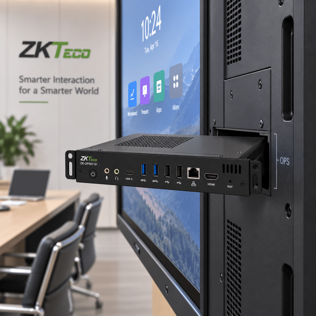 Computadora OPS ZKTeco ZK-OPS07-01 instalada en pantalla interactiva
