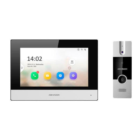Hikvision Kit De Videoportero Ds-Kis302-P, Monitor Touch 7", Altavoz, Inalámbrico/Alámbrico, Negro/Plata - SMART BUSINESS