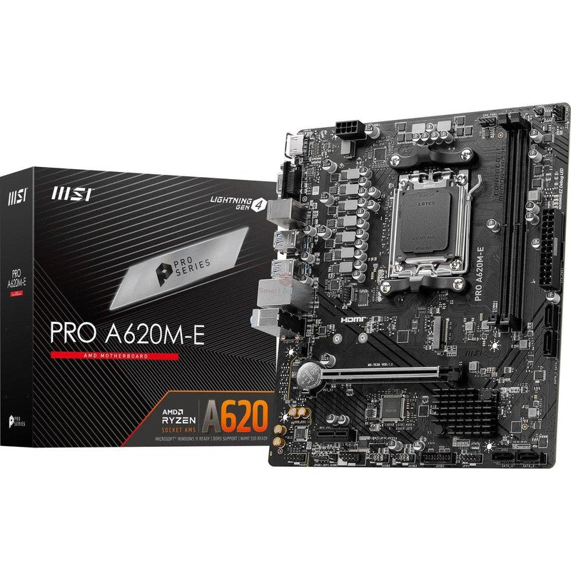 MSI PRO A620M-E PROSERIES - PLACA BASE (AMD AM5, DDR5, PCIE 4.0, SATA 6GB/S, M.2, USB 3.2 GEN 1, GBPS LAN, DVI/HDMI, MATX) PRO A620M-E