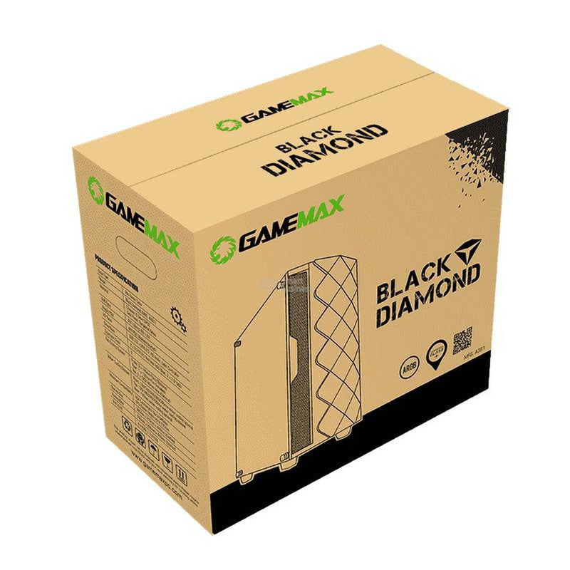 AGGMDC-CASE GAMER GAMEMAX BLACK DIAMOND SIN FUENTE- NEGRO 1 PANEL VIDRIO LED - RGB-GAMEMAX-SMART BUSINESS STORE