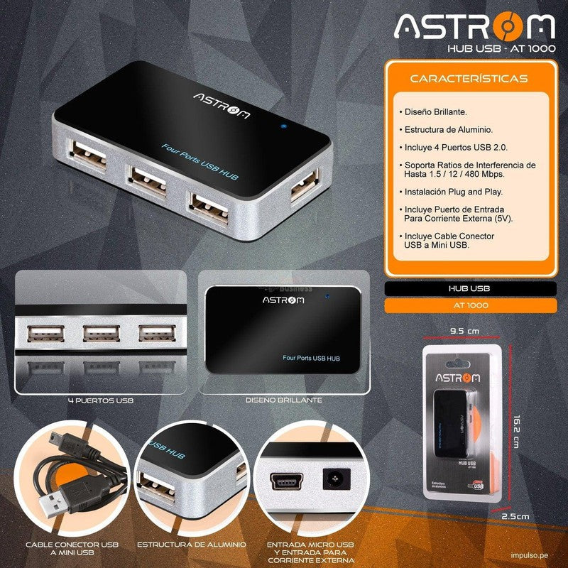 AT 1000-HUB USB 2.0 AT1000 4PUERTOS ASTROM-ASTROM-SMART BUSINESS STORE