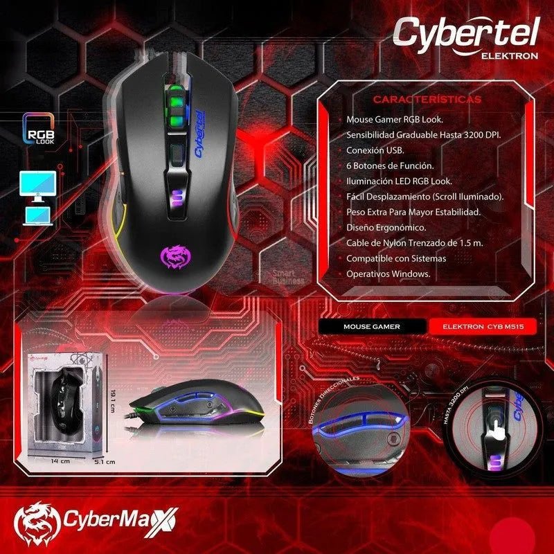 Mouse Gamer Elektron Cyb M515 Usb Rgb 3200Dpi Cybertel - SMART BUSINESS