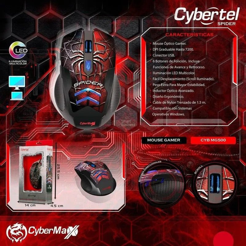 Mouse Gamer Spider Cyb Mg500 Usb Led Cybertel - SMART BUSINESS
