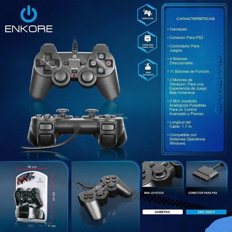 Gamepad Eng1000P Ps2 12 Botones 2Sticks Vibradr Enkore - SMART BUSINESS