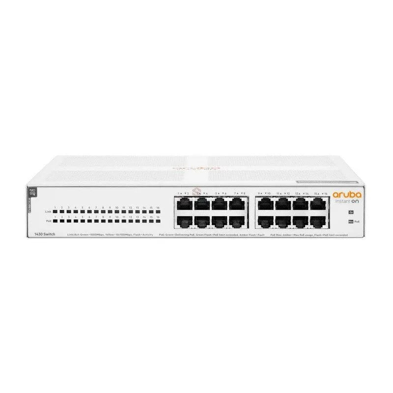 SWITCH ARUBA GIGABIT ETHERNET INSTANT ON 1430 16G, 16 PUERTOS POE 10/100/1000MBPS, 124W, 32 GBIT/S, 8.192 ENTRADAS - NO ADMINISTRABLE - SMART BUSINESS
