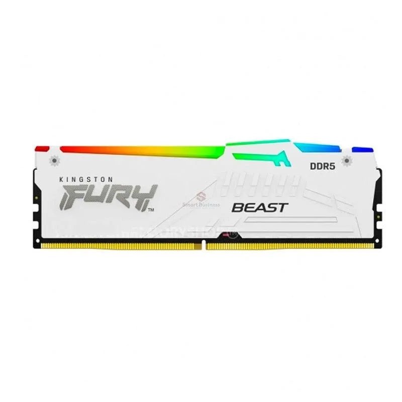 Memoria Ram Kingston Ddr5 16Gb, Frecuencia 5200 Mhz, Fury Beast Blanco Con Iluminacion Led Rgb, Para Pc De Escritorio (Kf552C40Bwa-16) - SMART BUSINESS