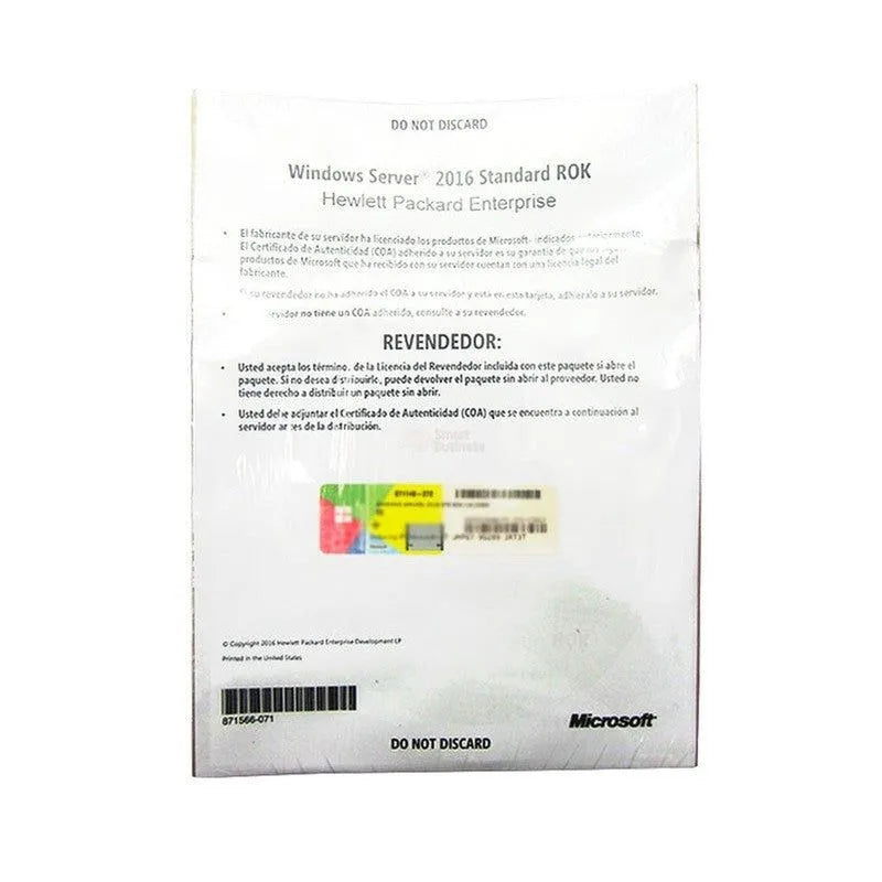 Licencia Hpe Microsoft Windows Server 2016 Standar, Oem, Rok, 16 Núcleos. - SMART BUSINESS